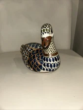 Tonala Mexico Pottery Duck Hand Painted Figurine White Blue Brown Green 7”x8”