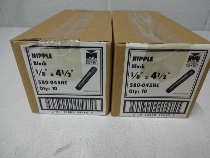 20 total (2 boxes) Black steel pipe nipples, 1/8" X 4-1/2" Mueller 580-045HC