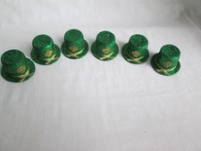 Pkg of 6 Mini Green Glitter St. Patrick's Day Irish Hats with Gold Bands NIP