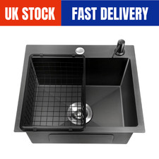 Black Kitchen Sink Undermount Drop-in Single Bowl Stainless Steel Black 40X45cm