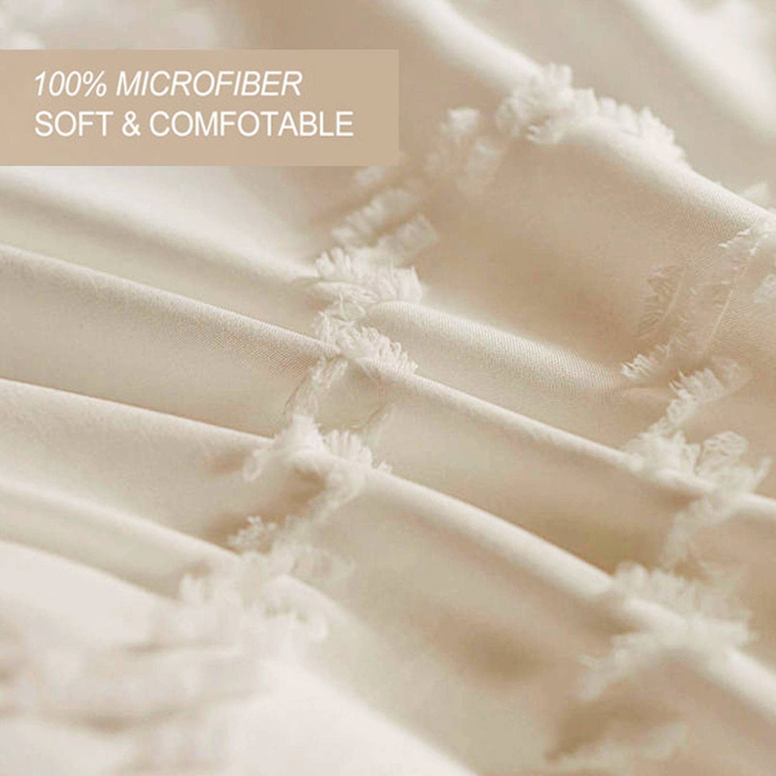 King Comforter Set Beige Tufted Jacquard Boho Soft Shabby Chic Reversible Dow...