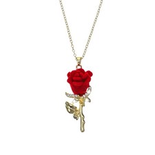 Valentines Day Gift Red Rose Necklace for Women Dainty Gold Flower Gift