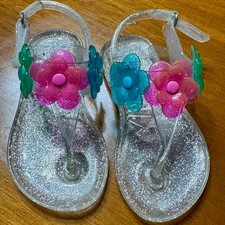 OshKosh Glittery Kids Jelly Sandals with Colorful Flowers, Toddler Size 5