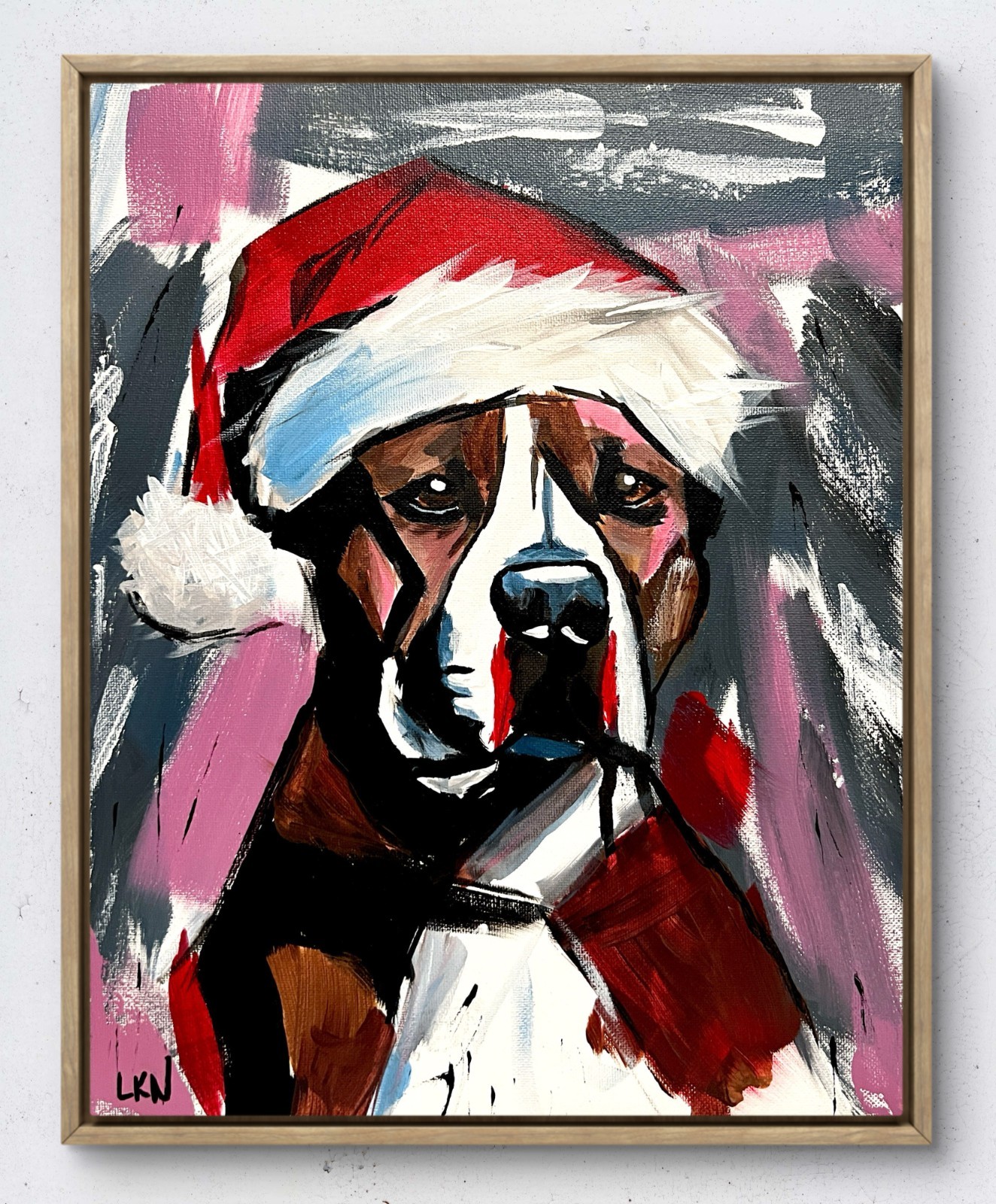 Laeknapes Original Abstract Painting 14X11 Canvas Expressionist Xmas Pitbull Art