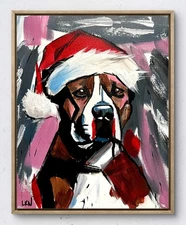 Laeknapes Original Abstract Painting 14X11 Canvas Expressionist Xmas Pitbull Art