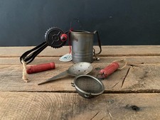 5 Piece Toy Metal Kitchen Boyds Bears Egg Beat Unmarked Sifter Antique Strainer