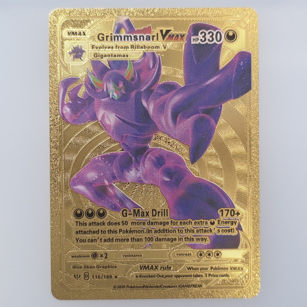 Grimmsnarl VMAX ポケモンカード　GOLD Pokémon Grimmsnarl VMAX 330hp Gold Foil Fan Art Collector Card TCG