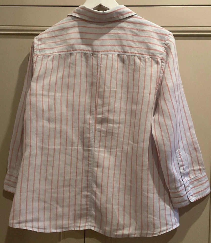 SPORTSCRAFT pure linen 3/4 sleeve striped shirt in blue, red & white Sz 10 - image 2 of 4