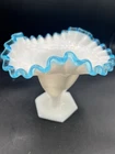 Fenton Aqua Crest Milk Glass Ruffled Top 6.5” Vase Hexagon Base Vtg 1941-1943