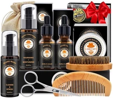 Beard Kit for Men Grooming & Care w/Beard Conditioner, Wash, Oil, Balm, Brush
