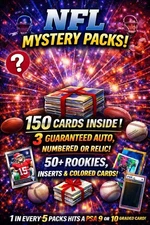 150 Cards-NFL Mystery pack- 3 Auto, Numbers, Or Relic. 50+ Rookies,color,inserts