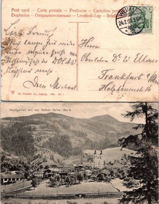 Dr Trenkler Hopfgarten Hohen Salve Austria 1905 Vintage Postcard Postmarked B/W