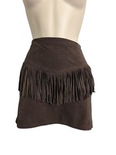 Hollister Mini Skirt Womens XS Brown Faux Suede Fringe Western Cowgirl Zip Boho