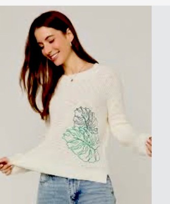 Francesca s Mary Embroidered Palm Pullover Light Summer Sweater Small