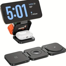 3-in-1 Wireless Magnetic Foldable Charging Station Travel Dock For Apple Devices