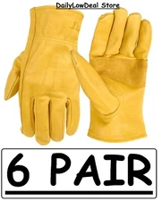 6 PAIRS - Wells Lamont Men's Leather Work Gloves 100% Cowhide Leather, NEW