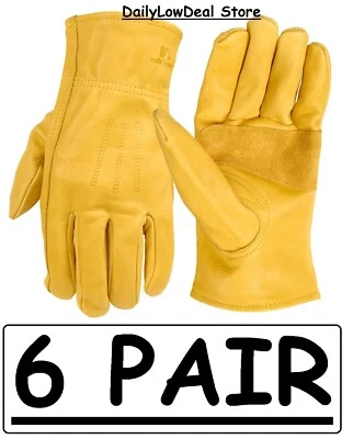 6 PAIRS - Wells Lamont Men's Leather Work Gloves 100% Cowhide Leather, NEW
