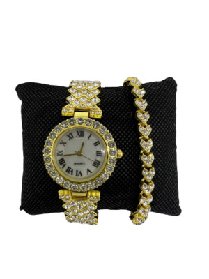 Damenuhr & herzförmiges Armband Geschenkset