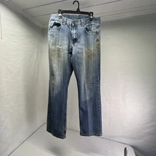 Flypaper Mens Size 34x34 Jeans Medium Wash Boot Cut Distressed Denim Blue
