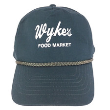 Vtg Wykes Food Market Hat Script Logo Rope Snap Back Trucker Baseball Dad Cap