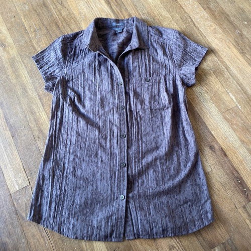 Eddie Bauer Womens Brown Short Sleeve Button Up Classic Fit Size S