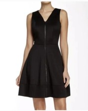 NEW Xs 2 Vince Camuto Black Front Zipper V Neck Sleeveless Scuba Dress!