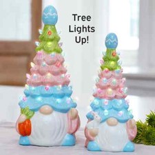 Lighted EASTER Retro GNOME Tree Egg Topper Centerpiece Table Spring Home Decor