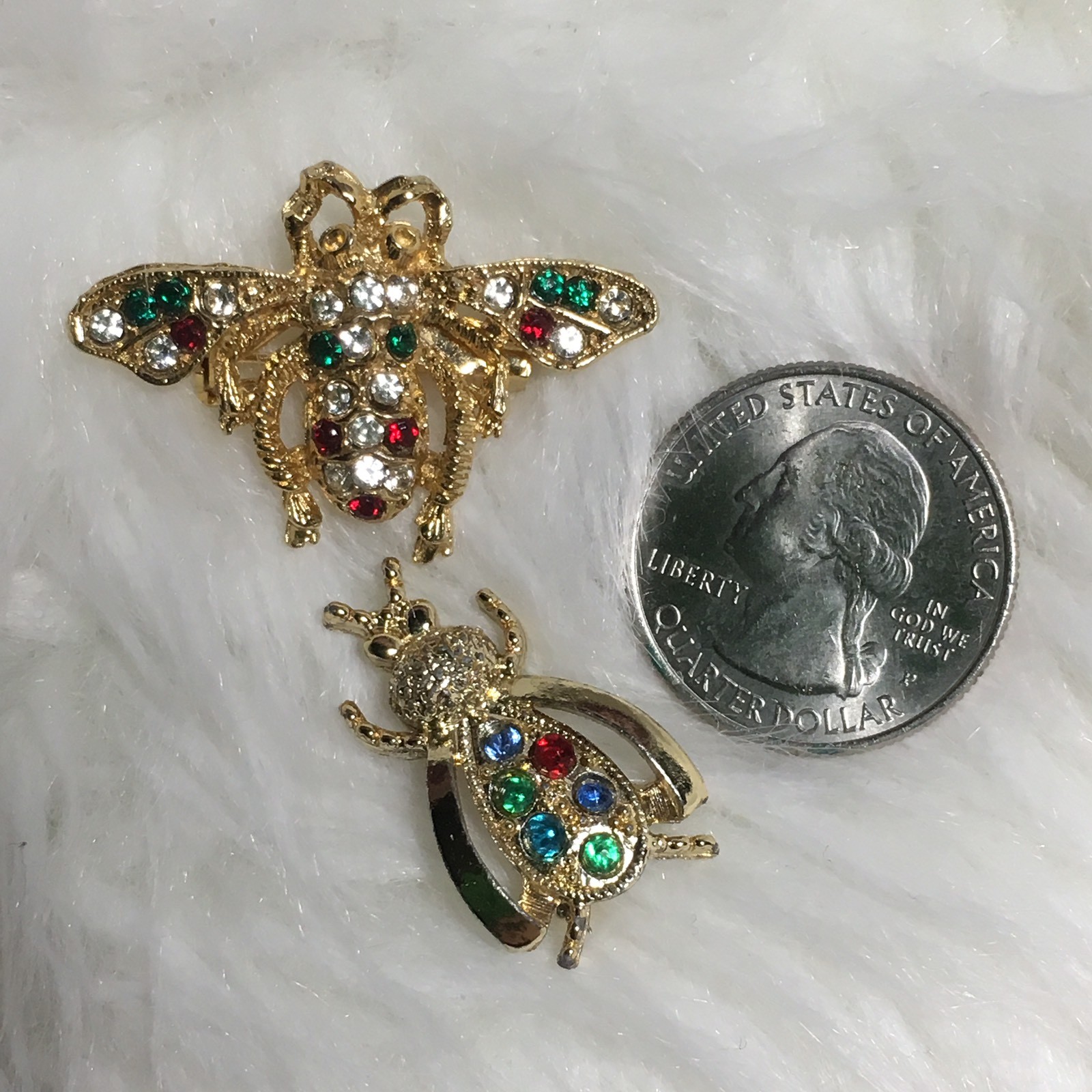 Lot of 2 Insect Bug Goldtone Brooch Pin Rhinestone Jewelry Beetle Fly ...