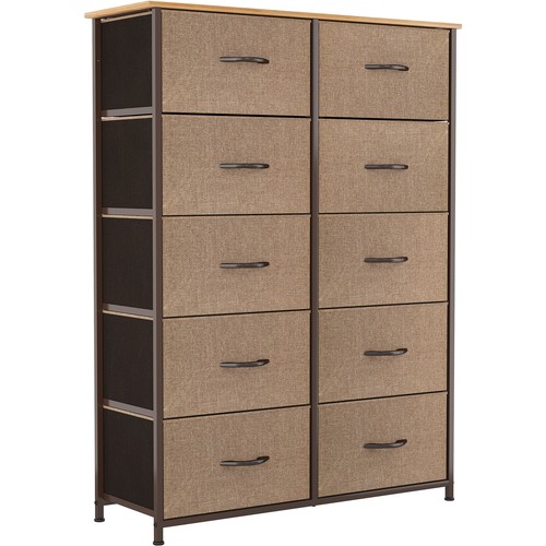 Dresser 10 Drawers Fabric Storage Tower Shelf Organizer Nightstand Wooden Top - Picture 4 of 40