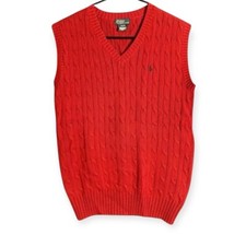 Ralph Lauren POLO Sweater Vest L 16-18 Red V Neck Cable Knit Stretch Golf
