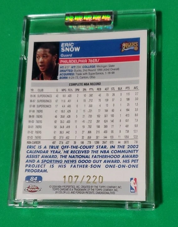 Topps Chrome Eric Snow #84 XFractor 2003 sin circular 107/220 76ers Foto 2 de 2