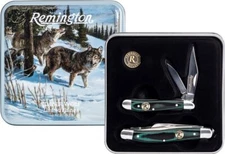 Remington Timber Wolves Gift Set Pocket Knife Stainless Steel Blades Micarta