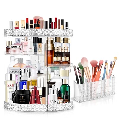 360 Rotating Makeup Organizer for Vanity + Makeup Brush Holder,Perfume Organi...