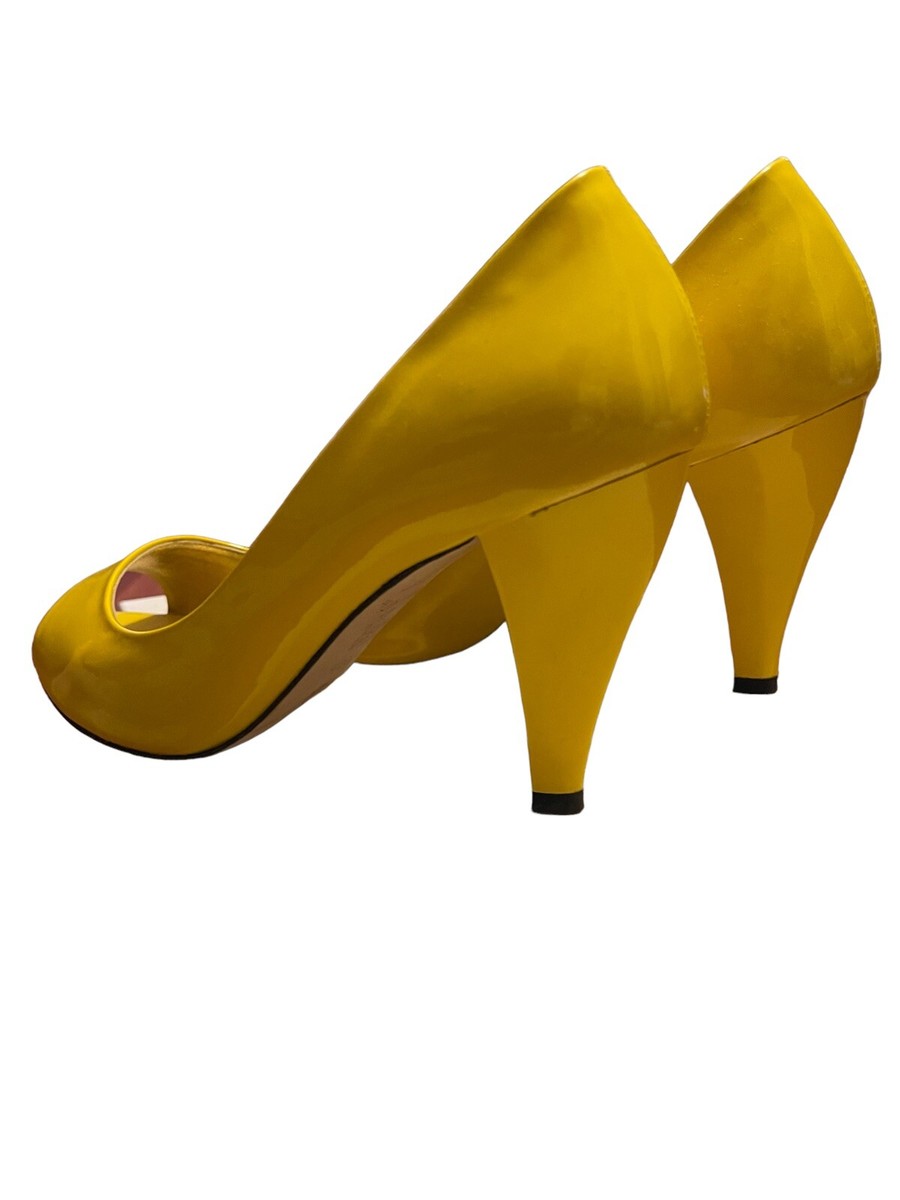 Jinny Kim Yellow Patent Heels Peep Toe sz 7.5 | eBay
