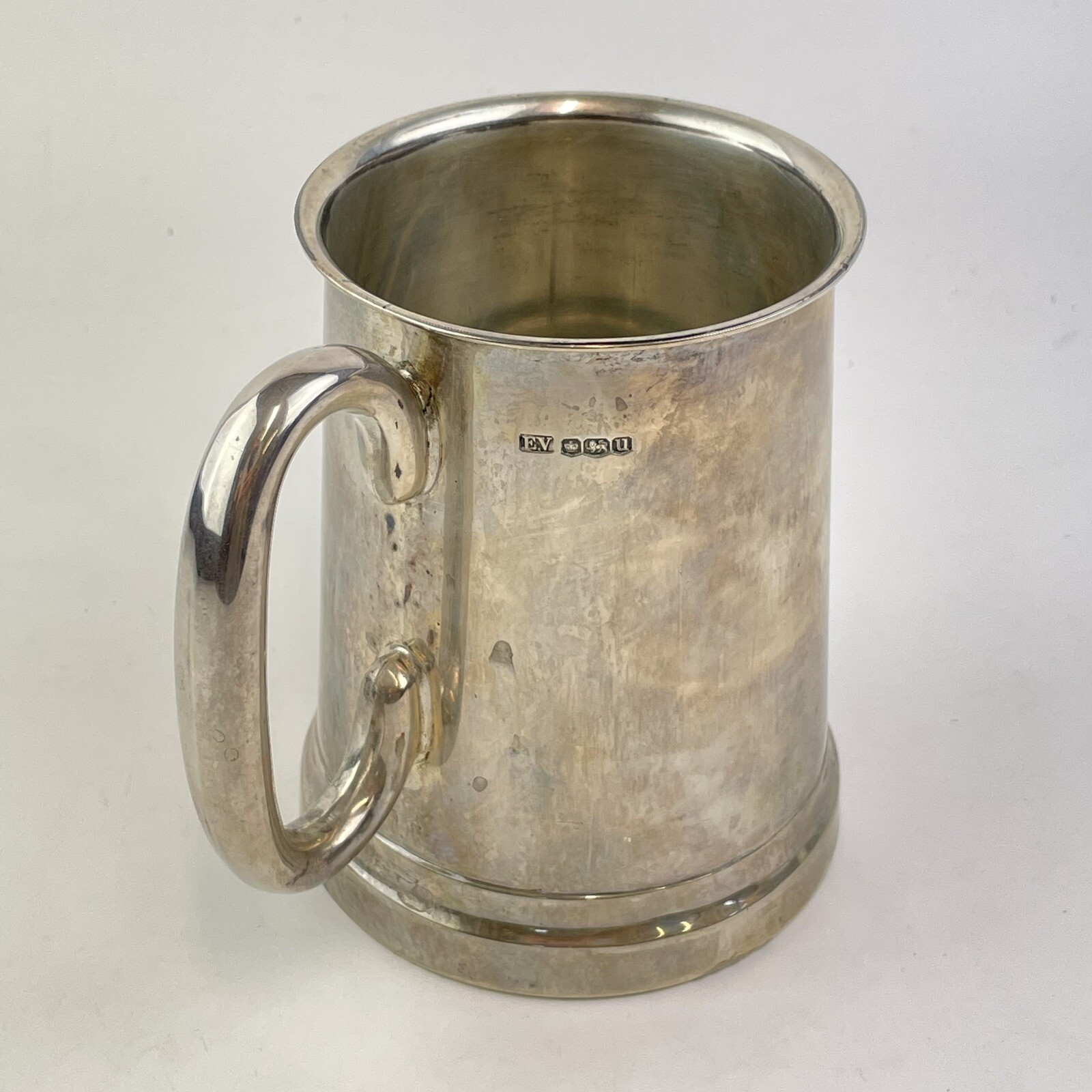 Antique Solid Silver Glass Bottom Pint Tankard Viner's Ltd 1937 12.5cm
