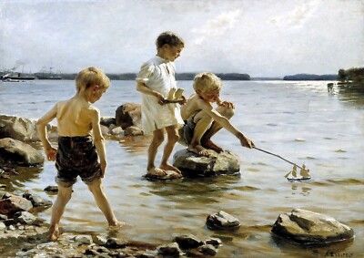 1718 - Boys Playing by Albert Edelfelt - Giclee Fine Art Print