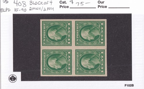 SELLOS DE MATT SCOTT #408 GEORGE WASHINGTON 1 CENTAVO 1912 BLOQUE DE 4, MNH/MH CV $75 - Imagen 3 de 3