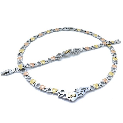 Set Collana Bracciale Acciaio Inox Set Collana E Bracciale 'Abbracci E Baci' In Acciaio Inox 3 Toni - 18 Pollici, Perfetto Per Chi Ama Lo Stile Choker Cuore De Amicis - Foto 7