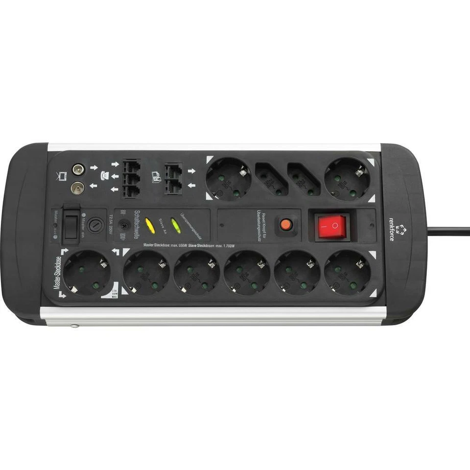 Renkforce 1015A-CMB-SXMS Master/Slave-Steckdosenleiste 10fach Schwarz, Aluminium - Bild 2 von 4