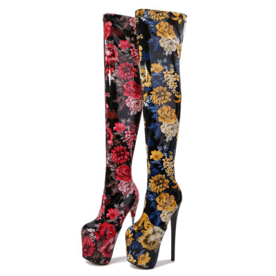 Women High Heels Synthetic Leather Over The Knee Thigh High