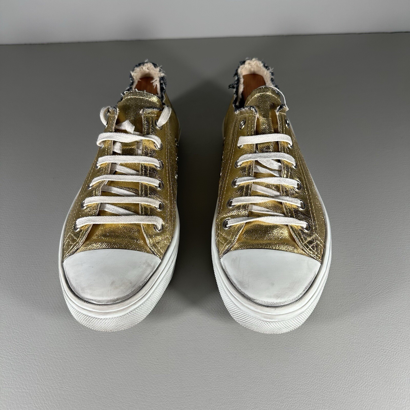 rare sneakers basse YSL Saint Laurent Paris Bedford invecchiate oro metallizzato taglio