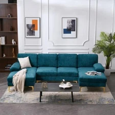 FCH Modern Sectional Couch Sofa Set 4 Seat U-Shaped Living Room Couch Chenille