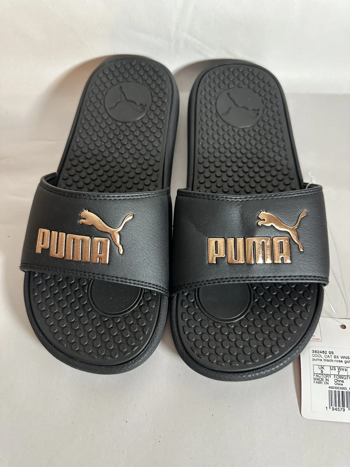 Sandali donna PUMA Cool Cat neri oro rosa nuovi con scatola taglia 7 estivi nuoto slip on