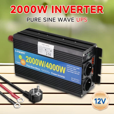 LVYUAN 2000W 4000W Wechselrichter 12V auf 230V UPS Plug Reiner Sinus Spannungswandler