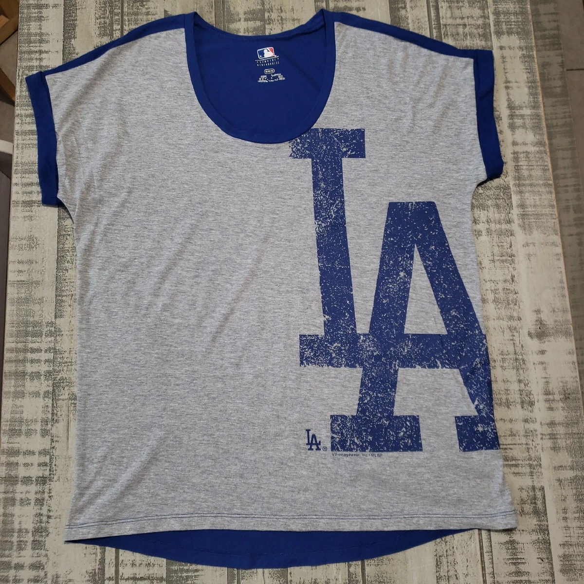 LA DODGERS Womens T Shirt Sz M Short Sleeve Scoop Neck Cotton Poly MLB  Gray/Blue