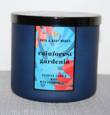 Bath & Body Works White Barn RAINFOREST GARDENIA 3 Wick 14.5 Oz Scented Candle