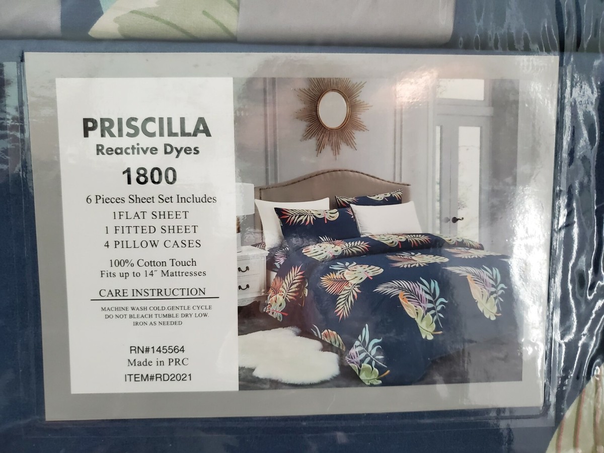 Parure De Draps Priscilla King Size – 1800 Fils, 2 Taies – Coton Teinture Réactive Multicolore