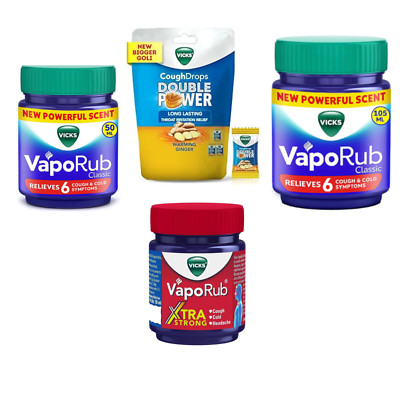 Vicks Cough Drops Ginger 25ct VapoRub Regular & Xtra Strong 1.76oz/50ml & 3.53oz
