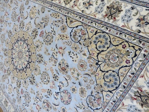 6 x 9'1 Hand Knotted Light Blue Fine Nain With Silk Oriental Rug G14768 - Picture 9 of 12