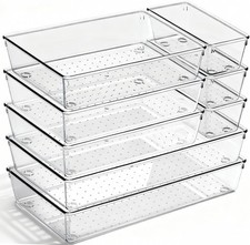 8 Pack Large Clear Plastic Drawer Organizer Bins - Acrylic Bathroom Drawer